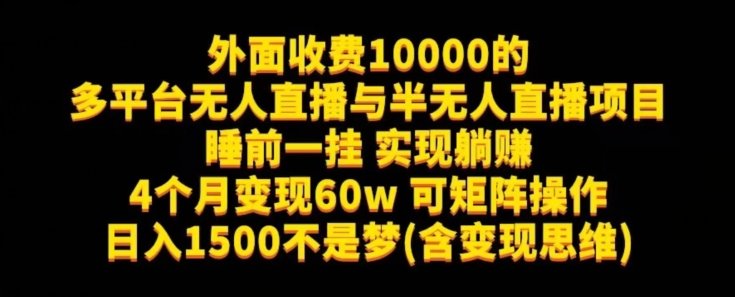 外面收费10000的多平台无人直播与半无人直播项目，睡前一挂实现躺赚，日入1500不是梦(含变现思维)【揭秘】(揭秘多平台无人直播与半无人直播项目，实现轻松躺赚)