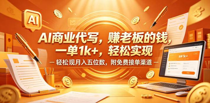 AI商业代写,賺老板的钱,一单1k+,轻松实现月入五位数,附免费接单渠道