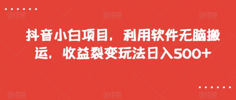 抖音小白项目，利用软件无脑搬运，收益裂变玩法日入500+【揭秘】(揭秘抖音小白项目无脑搬运，收益裂变，日入500+)