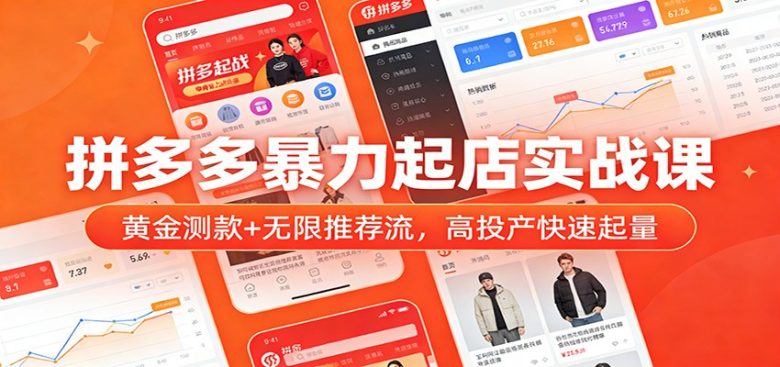 拼多多暴力起店实战课:黄金测款+无限推荐流,高投产快速起量