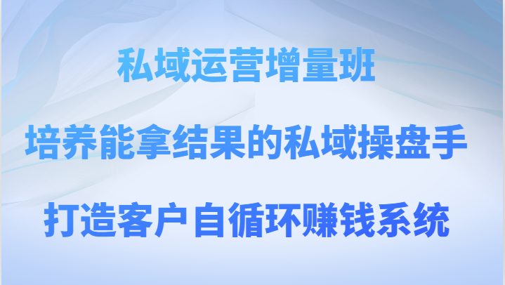 私域运营增量班 培养能拿结果的私域操盘手，打造客户自循环赚钱系统(深入理解私域运营打造客户自循环赚钱系统)