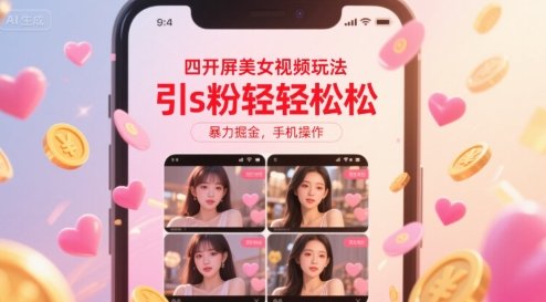 四开屏美女视频玩法,引s粉轻轻松松,暴力掘金,手机操作
