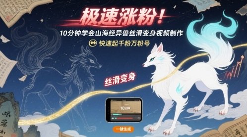 极速涨粉！10分钟学会山海经异兽丝滑变身视频制作，快速起千粉万粉号