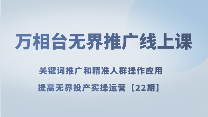 万相台无界推广线上课 关键词推广和精准人群操作应用，提高无界投产实操运营【22期】(深入理解万相台无界推广关键词推广与精准人群操作应用)