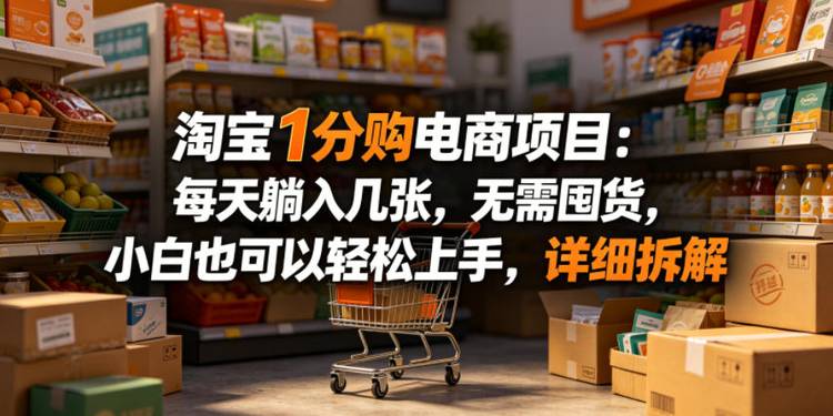 淘宝1分购电商项目：每天躺入几张，无需囤货，小白也可以轻松上手，详细拆解