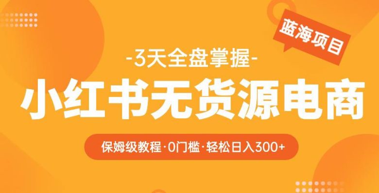 2023【阿本小红书无货源电商训练营】保姆级教程，从0到1，3天全盘掌握，轻松日入300+(【全面解析】阿本小红书无货源电商训练营3天精通，日入300+)