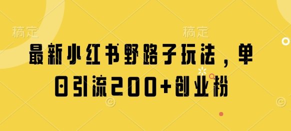 最新小红书野路子玩法,单日引流200+创业粉