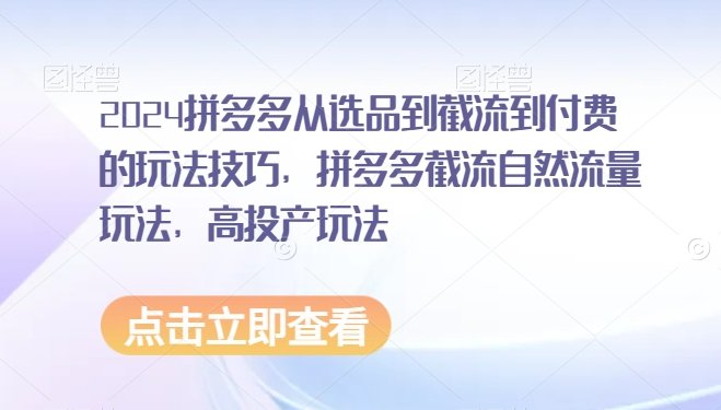 2024拼多多从选品到截流到付费的玩法技巧,拼多多截流自然流量玩法,高投产玩法 2024拼多多从选品到截流到付费的玩法技巧,拼多多截流自然流量玩法,高投产玩法