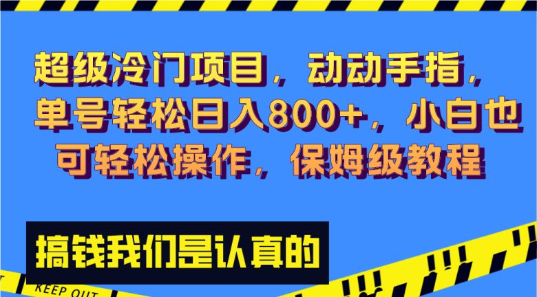 超级冷门项目,动动手指，单号轻松日入800+，小白也可轻松操作，保姆级教程(轻松赚钱的冷门项目，新手小白也能操作)