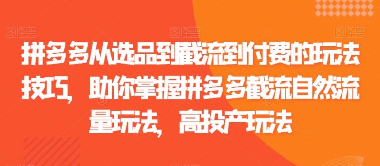 拼多多从选品到截流到付费的玩法技巧,助你掌握拼多多截流自然流量玩法,高投产玩法 拼多多从选品到截流到付费的玩法技巧,助你掌握拼多多截流自然流量玩法,高投产玩法