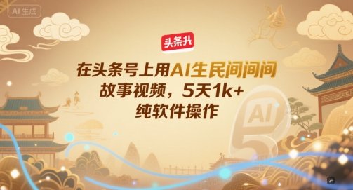 在头条号上用AI生民间故事视频,5天1k+,纯软件操作