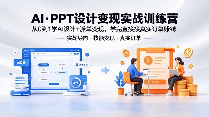 AI·PPT设计变现实战训练营，从0到1学AI设计+派单变现，学完直接接真实订单赚钱