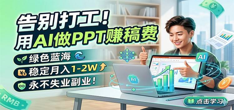 告别打工！用AI做PPT赚稿费，绿色蓝海，稳定月入1-2W，永不失业副业！