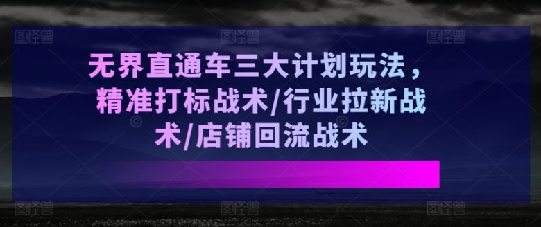 无界直通车三大计划玩法，精准打标战术/行业拉新战术/店铺回流战术