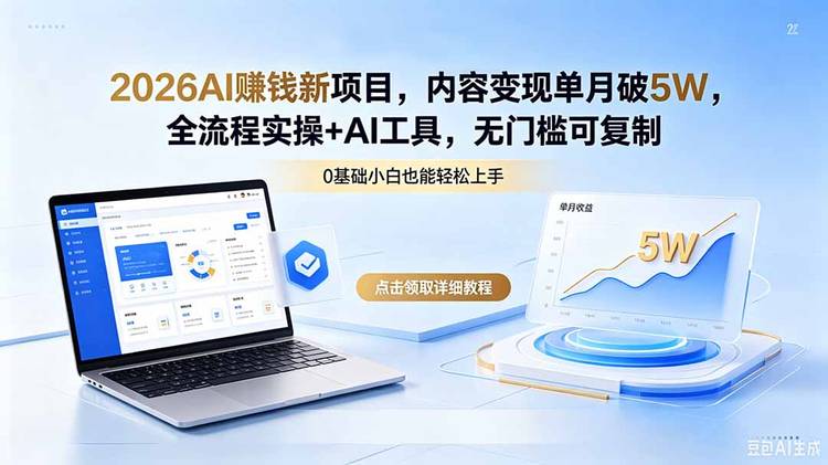 2026AI赚钱新项目，内容变现单月破5W，全流程实操+AI工具，无门槛可复制