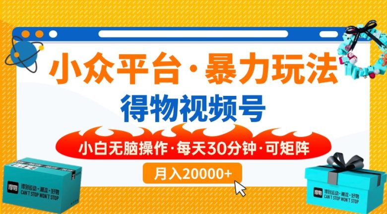 小众平台暴力玩法，一键搬运爆款视频，可矩阵小白无脑操作，每天30分钟…