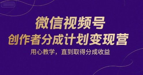 微信视频号创作者分成计划变现营,用心教学,直到取得分成收益