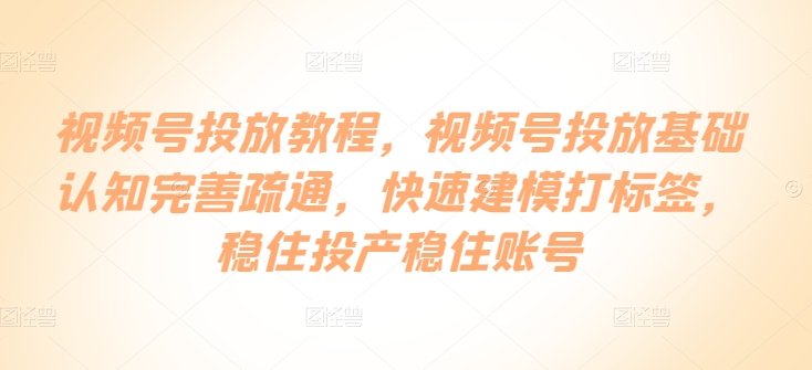 视频号投放教程,视频号投放基础认知完善疏通,快速建模打标签,稳住投产稳住账号 视频号投放教程,视频号投放基础认知完善疏通,快速建模打标签,稳住投产稳住账号