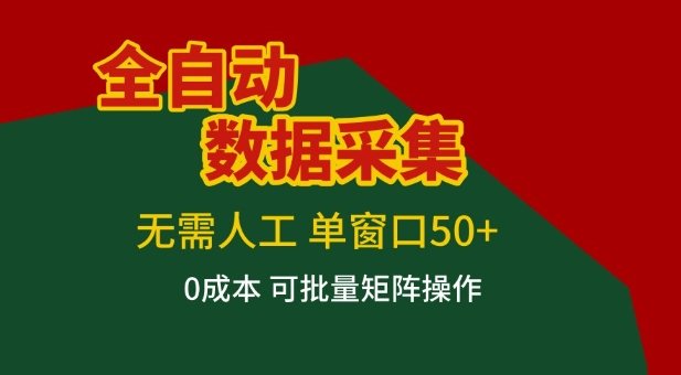 全自动数据采集项目，无需人工，单窗口可达50+收益，操作简单无难度，一个人也能轻松实现矩阵