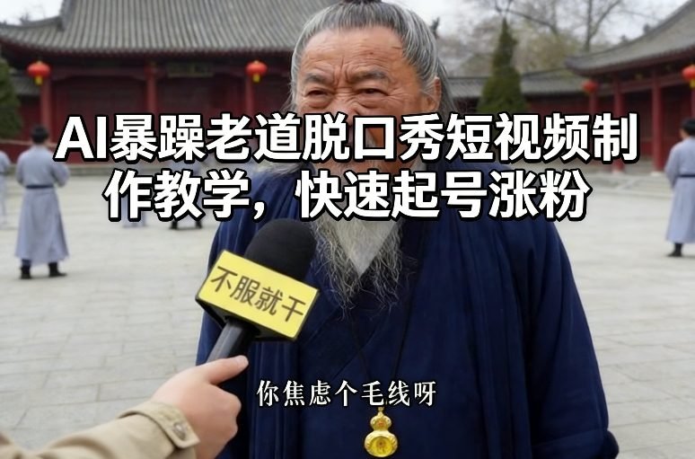 AI暴躁老道脱口秀短视频制作教学，快速起号涨粉