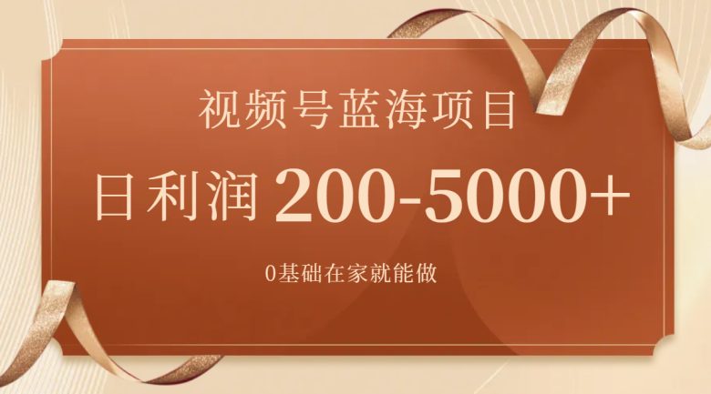 视频号蓝海项目，0基础在家也能做，日入200-5000+【附266G资料】(视频号蓝海项目0基础在家也能日入200-5000+)
