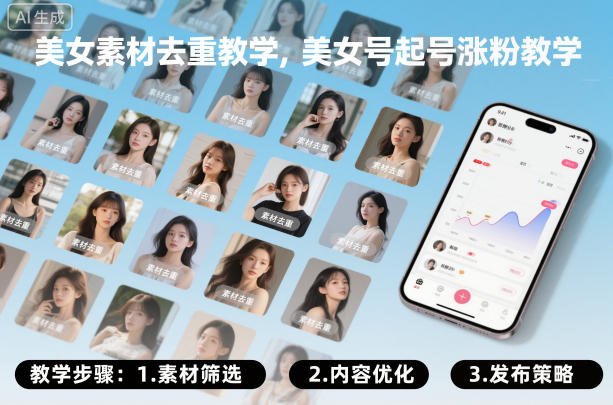 美女素材去重教学，美女号起号涨粉教学