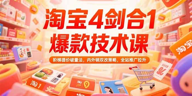 淘宝4剑合1爆款技术课73期:阶梯提价破量法,内外销双改策略 全站推广拉升