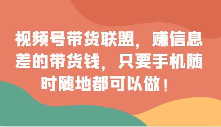 视频号带货联盟,赚信息差的带货钱,只需手机随时随地都可以做!(探索视频号带货联盟普通人的赚钱新机遇) 视频号带货联盟,赚信息差的带货钱,只需手机随时随地都可以做!(探索视频号带货联盟普通人的赚钱新机遇)
