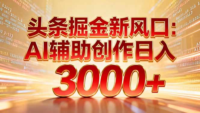 头条掘金新风口:AI辅助创作日入3000+,矩阵玩法当天启动隔天见效