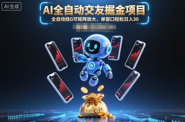 AI全自动交友掘金项目,全自动挂G可矩阵放大,单窗口轻松日入30+