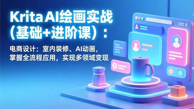 Krita AI绘画实战(基础+进阶课):电商设计、室内装修、AI动画,掌握全流程应用,实现多领域变现