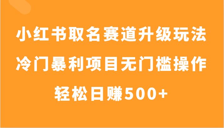 小红书取名赛道升级玩法，冷门暴利项目无门槛操作，轻松日赚500+(探索小红书取名赛道升级玩法，实现冷门暴利项目的无门槛操作和轻松日赚500+)