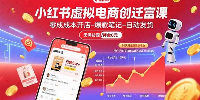 小红书虚拟电商创富课:零成本开店/爆款笔记/自动发货,30天打造被动收入