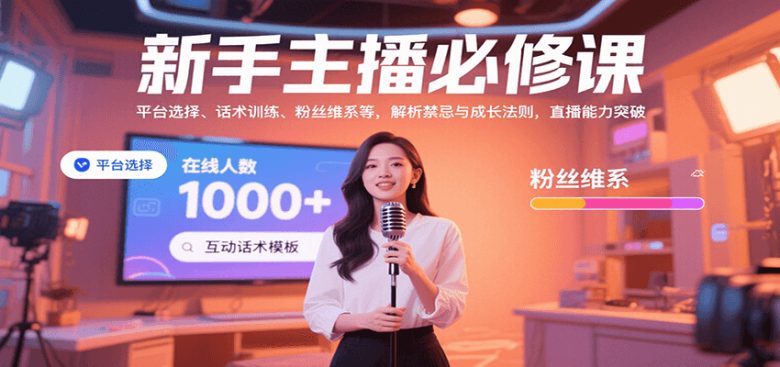 新手主播必修课:平台选择、话术训练、粉丝维系等,解析禁忌与成长法则,突破直播能力