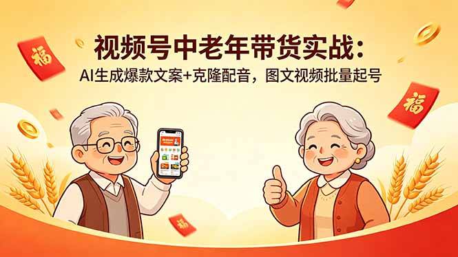 视频号中老年带货实战：AI生成爆款文案+克隆配音，图文视频批量起号