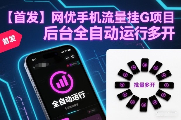 【首发】网优手机流量挂G项目,后台全自动运行,可无限批量多开