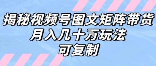 解密视频号图文矩阵带货,月入几个W的打法,可复制