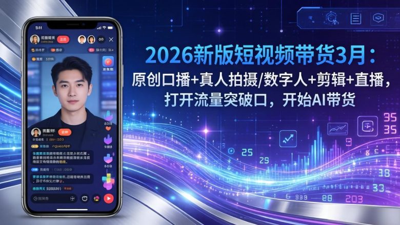 2026新版短视频带货3月：原创口播+真人拍摄/数字人+剪辑+直播，打开流量突破口，开始AI带货