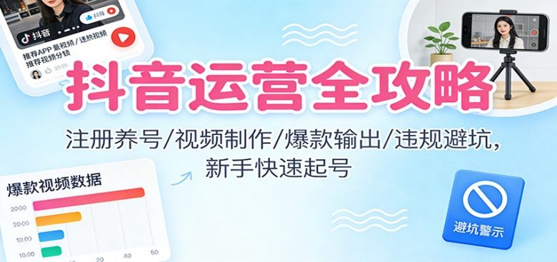 抖音运营全攻略:注册养号/视频制作/爆款输出/违规避坑,新手快速起号