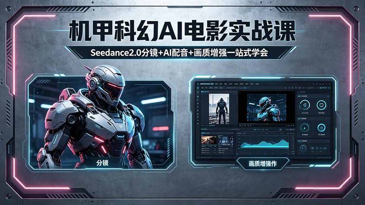 机甲科幻 AI 电影实战课，Seedance2.0 分镜 + AI 配音 + 画质增强一站式学会