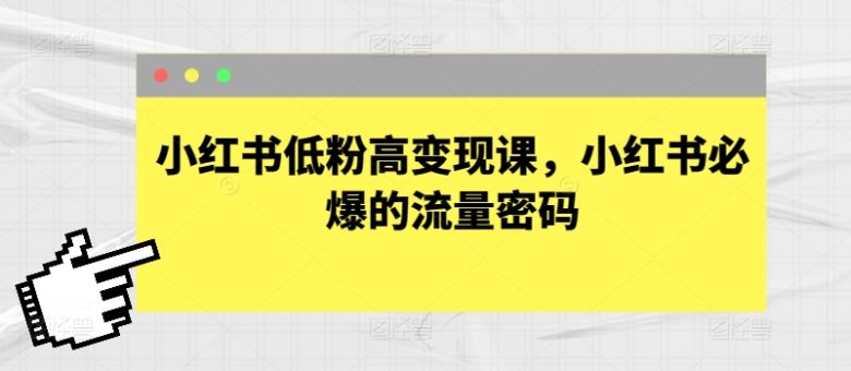 小红书低粉高变现课,小红书必爆的流量密码 小红书低粉高变现课,小红书必爆的流量密码