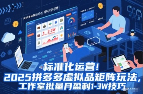标准化运营！2025拼多多虚拟品矩阵玩法，工作室批量月盈利1-3W技巧