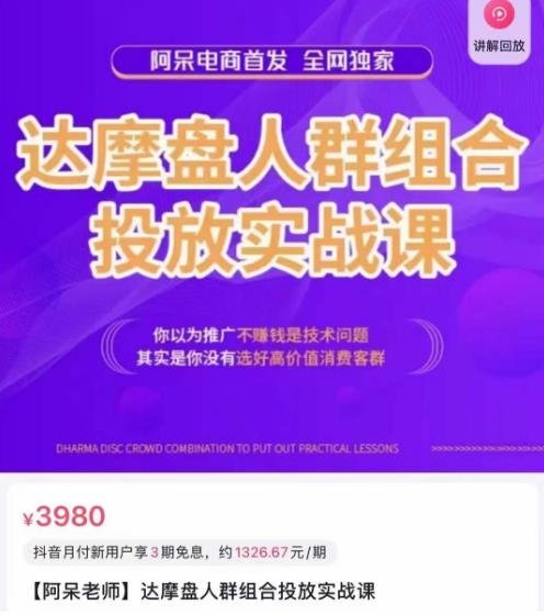 阿呆电商·达摩盘人群组合投放实战课，你以为推广不赚钱是技术问题，其实是你没有选好高价值消费客群(阿呆电商·达摩盘实战课提升推广效果，精准锁定高价值消费客群)