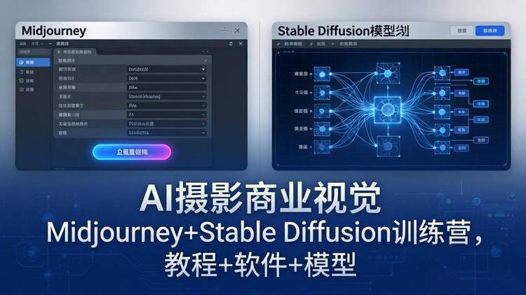 AI摄影商业视觉Midjourney+Stable Diffusion训练营，教程+软件+模型