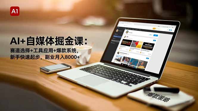 AI+自媒体掘金课:赛道选择+工具应用+爆款系统,新手快速起步,副业月入8000+