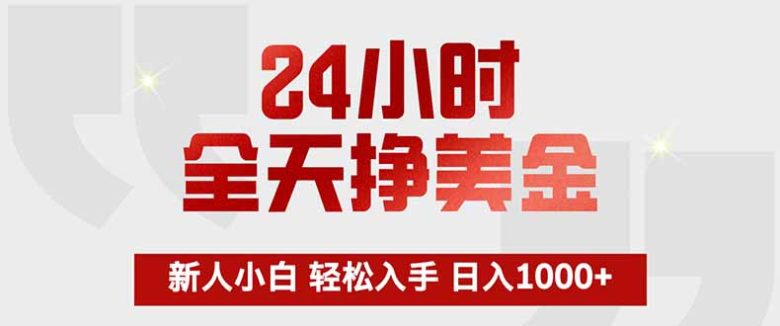 24小时全天挣美金，新人小白轻松入手，长期稳定，日入1000+
