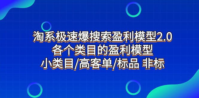 淘系极速爆搜索盈利模型2.0，各个类目的盈利模型，小类目/高客单/标品 非标(淘系极速爆搜索盈利模型2.0淘宝类目盈利全攻略)