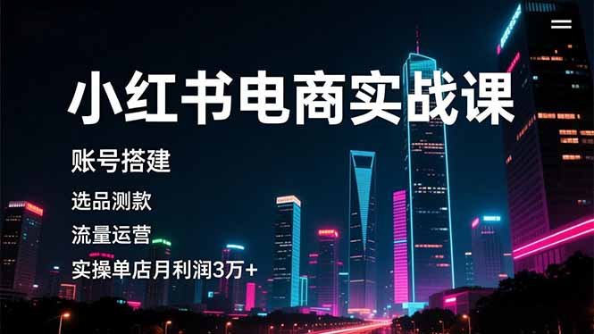 小红书电商实战课,账号搭建,选品测款,流量运营,实操月利润3万+