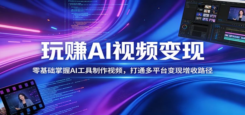 玩赚AI视频变现,零基础掌握AI具制作视频,打通多平台变现增收路径