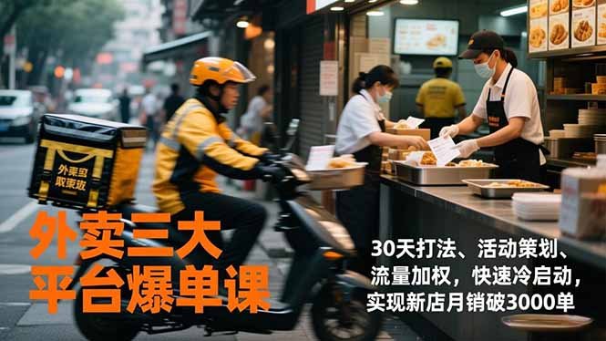 外卖三大平台爆单课,30天打法、活动策划、流量加权,快速冷启动,实现新店月销破3000单
